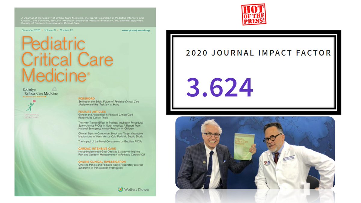 SapnaKmd's tweet photo. HUGE news for #PedsICU. 

The @PedCritCareMed 2020 Impact Factor is hot off the press and now 3.62, up 27% from 2019!!!

So proud to be a part of this incredible journal team &amp; thank you to @Pat_Kochanek &amp; @RobertCTasker for leading the journal to this incredible milestone. https://t.co/U8Do0Rr0NW