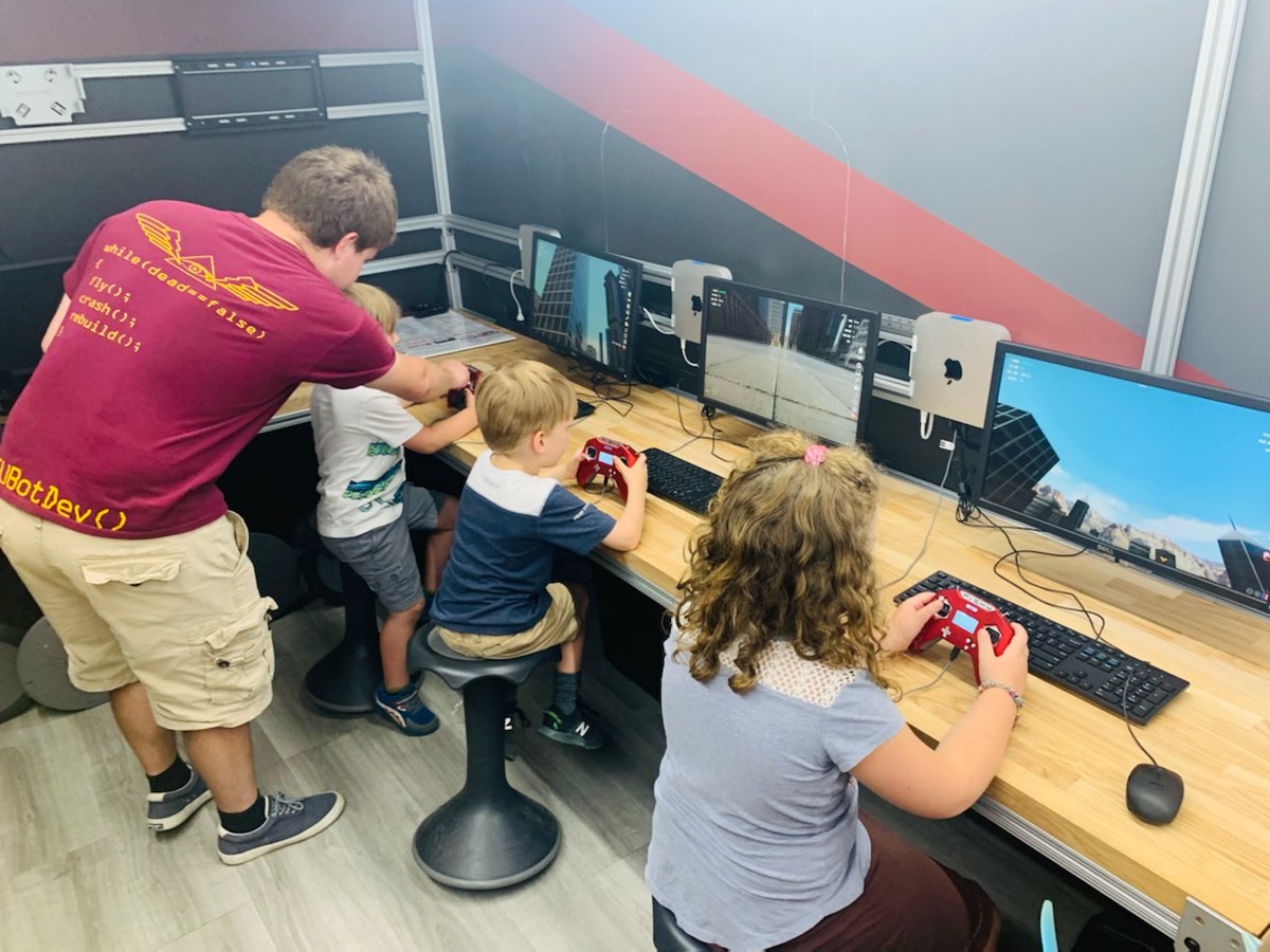 GannonU's tweet photo. Gannon's Mobile STEM Lab brought drones, activities and simulators for Mini Makers at @eriekidsmuseum summer camp to experience and fly. https://t.co/v1iOlU7YZF https://t.co/BrhKjb9veo