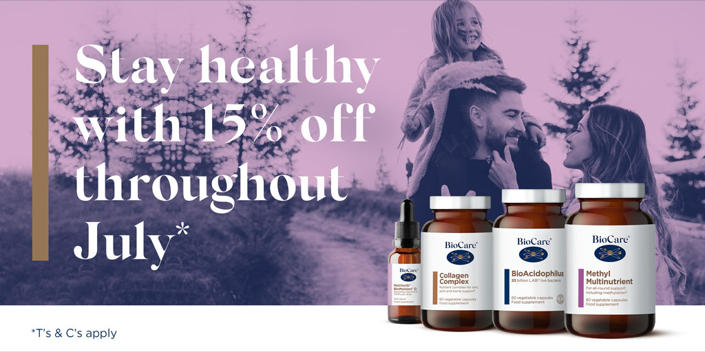 As we begin to enjoy being outdoors again and socialising more, it’s the perfect time to think about giving your body some extra support. And that’s why we’re giving you 15% off biocare.co.uk and free tracked delivery on your next order* when you use the code: HEALTH15