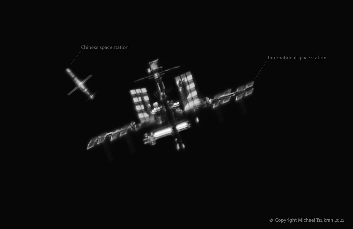 Michael Tzukran (@tzukran) on Twitter photo I imaged the China space station! here it is with another image that I took of the <a href="/ISS_Research/">ISS_Research</a> . They are cute together :) I imaged the China space station! here it is with another image that I took of the <a href="/ISS_Research/">ISS_Research</a> . They are cute together :)