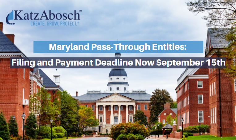 KatzAbosch's tweet photo. September 15th New Filing and Payment Deadline for Maryland Pass-Through Entities
π Click here to learn more https://t.co/Euv0ACs8vm
#KatzAbosch #CreateGrowProtect https://t.co/XzdvqBxtOi