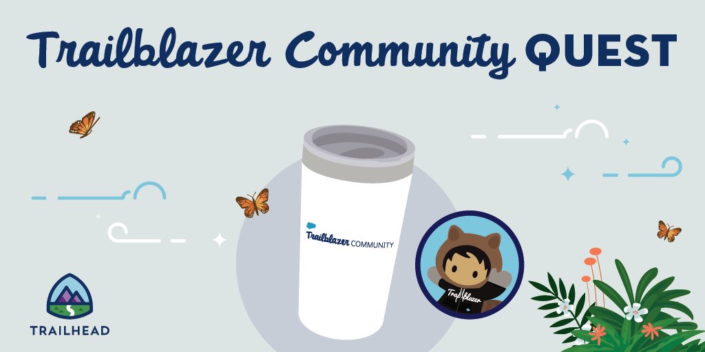 📢Learn more about our reimagined #TrailblazerCommunity - One Modern Platform to Learn, Earn and Connect from Anywhere!

Complete the Trailblazer Community quest to earn an exclusive badge and enter for a chance to win* a tumbler! 

*Official Rules apply: sforce.co/3xf24c2.