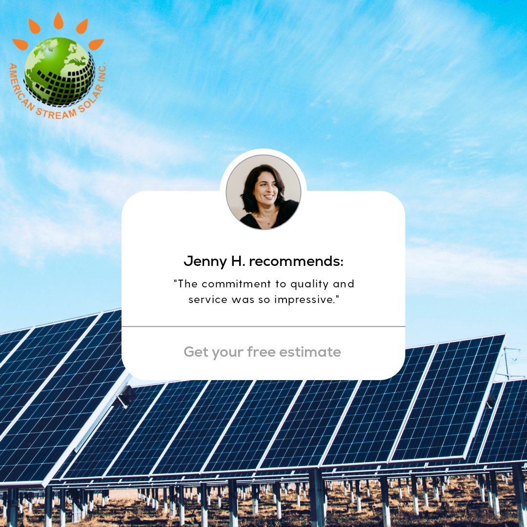 Jenny, thank you very much for your nice words. It was a privilege to serve you.

#solar #solarsystem #solartestimonials #solarpower #solarenergy #solarium #solareclipse #solarpanels #solarpanel #solaryum #solaris #solarpowered #solarplexus #solarcity  #americanstreamsolar https://t.co/xbn8TuOYTV