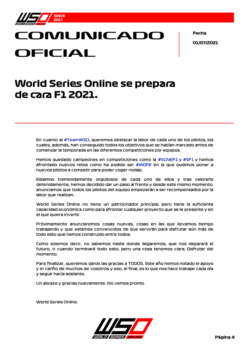 WSO_Formula1's tweet photo. ▫️ COMUNICADO OFICIAL https://t.co/3Sp7pmVzpx