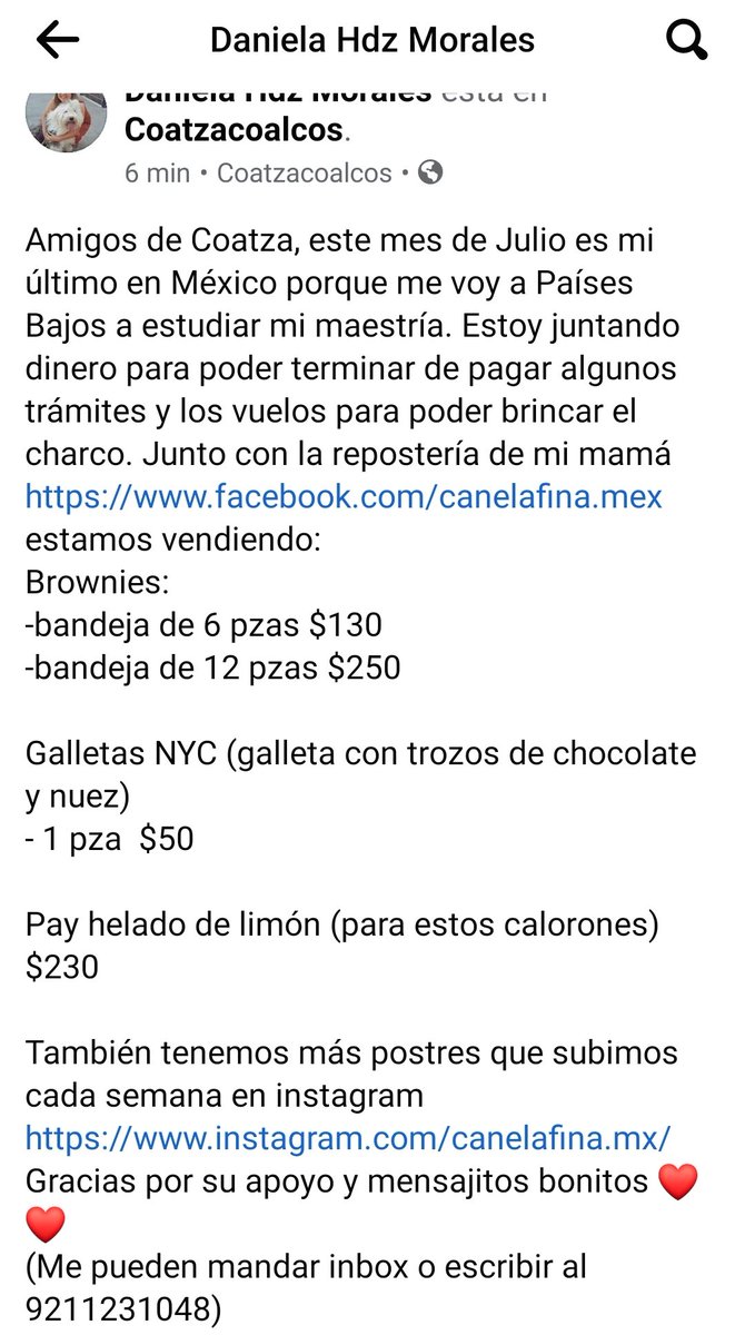 lajaibitajaroch's tweet photo. Amigos de tuiter me voy a Países Bajos estoy vendiendo postres para juntar dinero para los últimos tramites y vuelos 🙌
¿Me pueden ayudar a compartir? https://t.co/BsuPasVubn