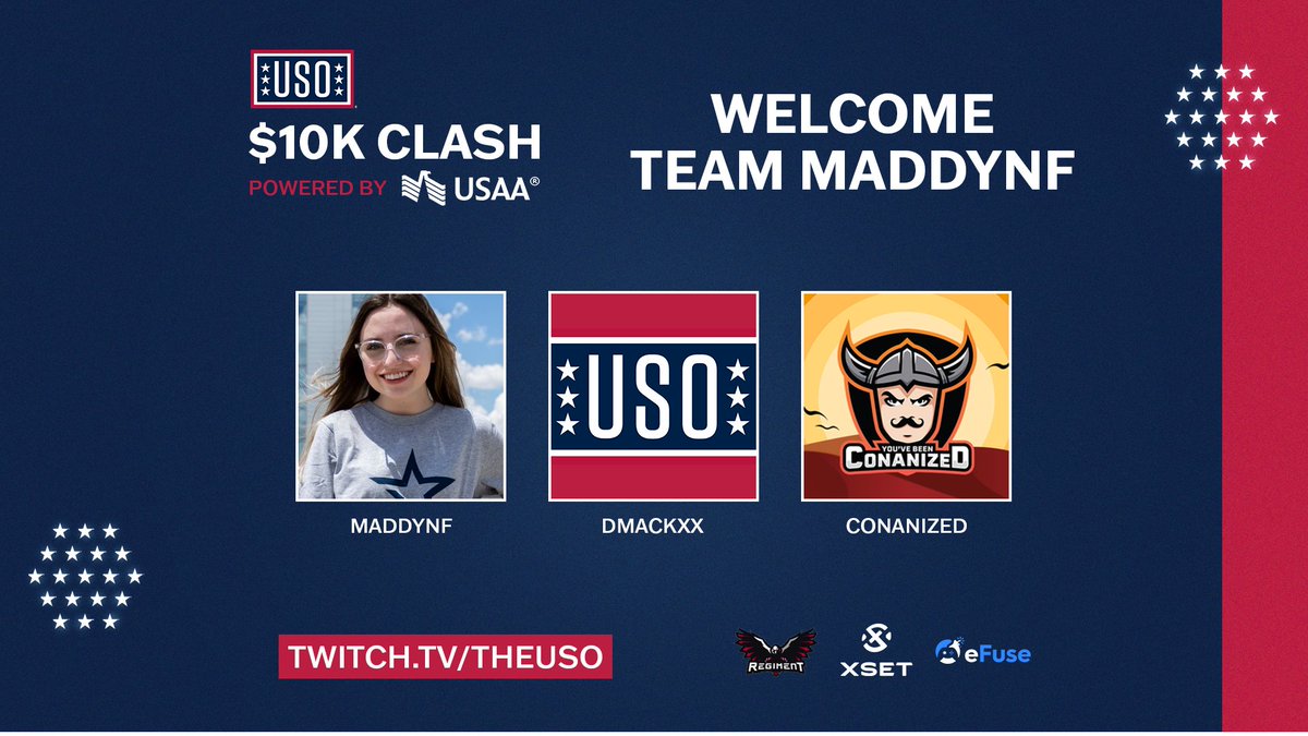 erenaGG's tweet photo. Welcome @Maddynf, @Dmackxx, and @conanized to the eRena for the $10K #USOClash, powered by @USAA ๐
๐ TODAY at 6pm ET
โ 5 Fortnite private matches (trios)
๐ธ $10,000 donation to @the_USO in honor of winning team
๐บ https://t.co/FyTFiKxsB7 https://t.co/zu7Bk2Rj57