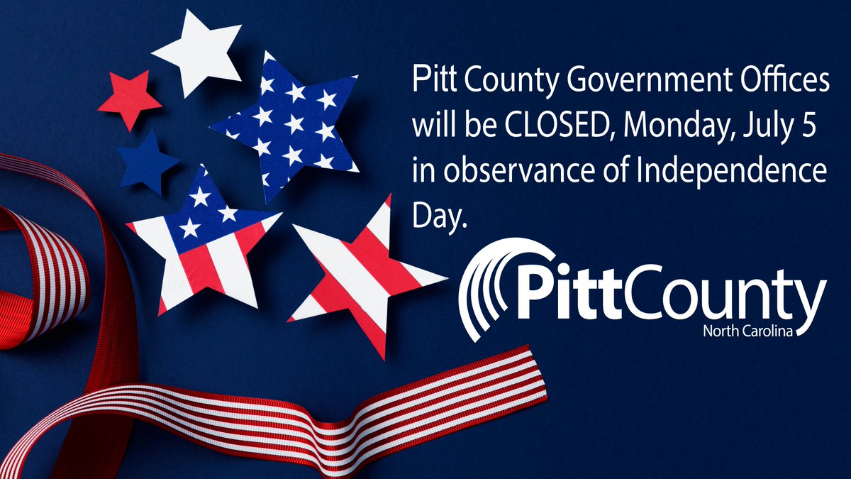 Pitt County, NC (@pittcountync) on Twitter photo Pitt County Government Offices will be CLOSED, Monday, July 5 in observance of Independence Day. Pitt County Government Offices will be CLOSED, Monday, July 5 in observance of Independence Day.
