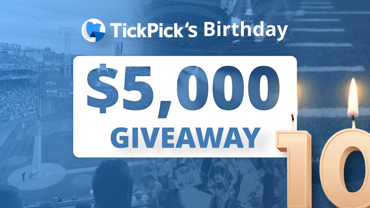 TickPick's tweet image. 🚨 $5,000 Giveaway 🚨

We are celebrating our ten year anniversary (wild, we know) the only way we know how...by doing our biggest giveaway yet 🙌 

Ten lucky winners will be selected this month to win part of a $5,000 prize pool!

You can enter here: bit.ly/3dzCVAW