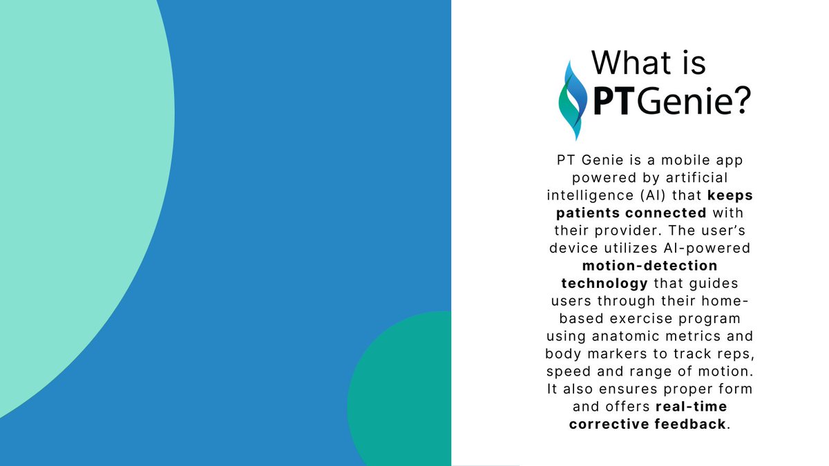 pt_genie's tweet photo. Our technology is crafted by doctors, for doctors and patients. We offer:

•Improved #communication between patients, therapists, doctors, and surgeons
•Greater value
•Real-time, measurable #data to better track recovery #progress

#telehealth #remotepatientmonitoring https://t.co/ca5xoSLFHl