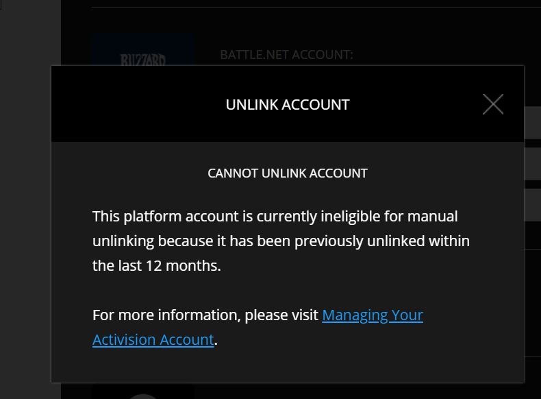 Activision Unlink Account Error ·