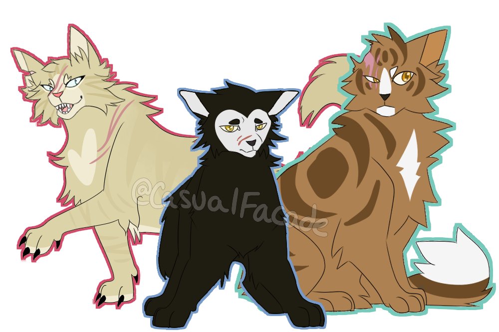CasualFacade's tweet photo. i drew this when i had no power, enjoy the three disaster siblings #sleekwhisker #juniperclaw #strikestone #warriorcats https://t.co/ic7Nt8jSaO