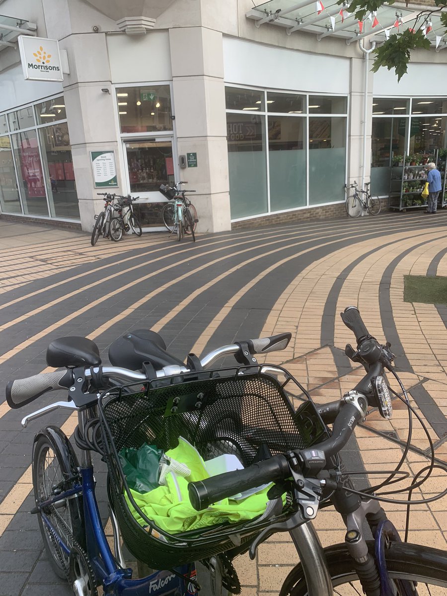 Invercoe's tweet photo. @MartinWhelton @lovewimbledon @Morrisons @MertonChamber @GroupMerton @ClimateMerton Thanks Martin! Here’s the current 3 racks with 6 bikes - the 7th has to use the drainpipe. https://t.co/ZW3yEv9h74