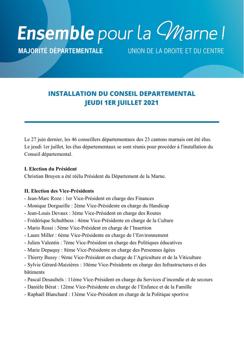 ✅ Installation de l’Assemblée départementale avec l’élection du Président et des Vice-Présidents
<a href="/DptMarne/">Département Marne</a>