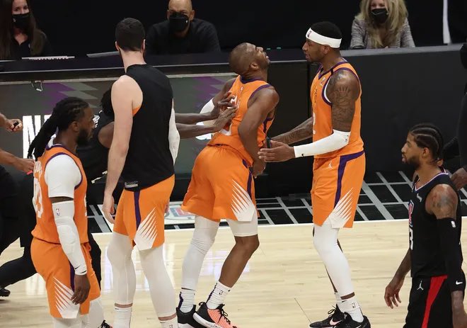 TheDunkCentral's tweet photo. Patrick Beverley will face a suspension to start next season for that 'dangerous behind-the-back push' on Chris Paul, per @ChrisBHaynes https://t.co/v5Fpesj8oN