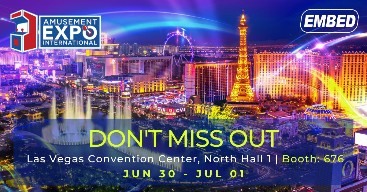 embedcard's tweet image. Short, sweet, and over too soon! Today is the LAST day of Amusement Expo!

Don't miss your chance to visit Embed's booth #676 and check out our #BLING bar full of game-changing tech, new cutting-edge game cards, and a full range of wearables.

#AEI21 #EmbedEvents #TransformingFun