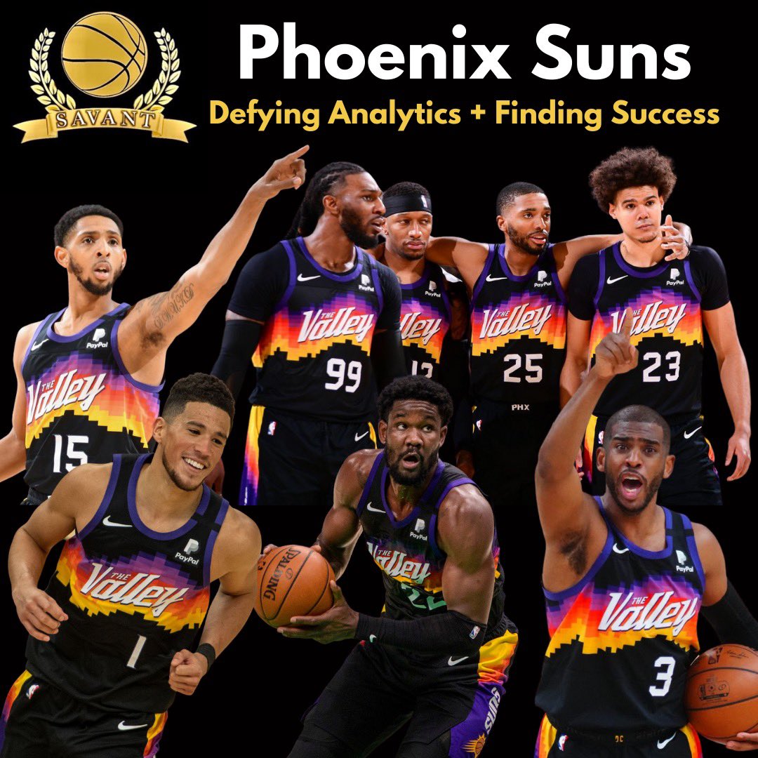 SavantHoops's tweet photo. Phoenix Suns are heading to the NBA Finals! They have found success playing a style of ball that fits their hoopers. They didn’t follow the analytics trends of shooting tons of 3 pointers and playing with heavy pace. Monty Williams knows how to let his hoopers hoop. #WINNINGBALL https://t.co/u0iuLxSSum
