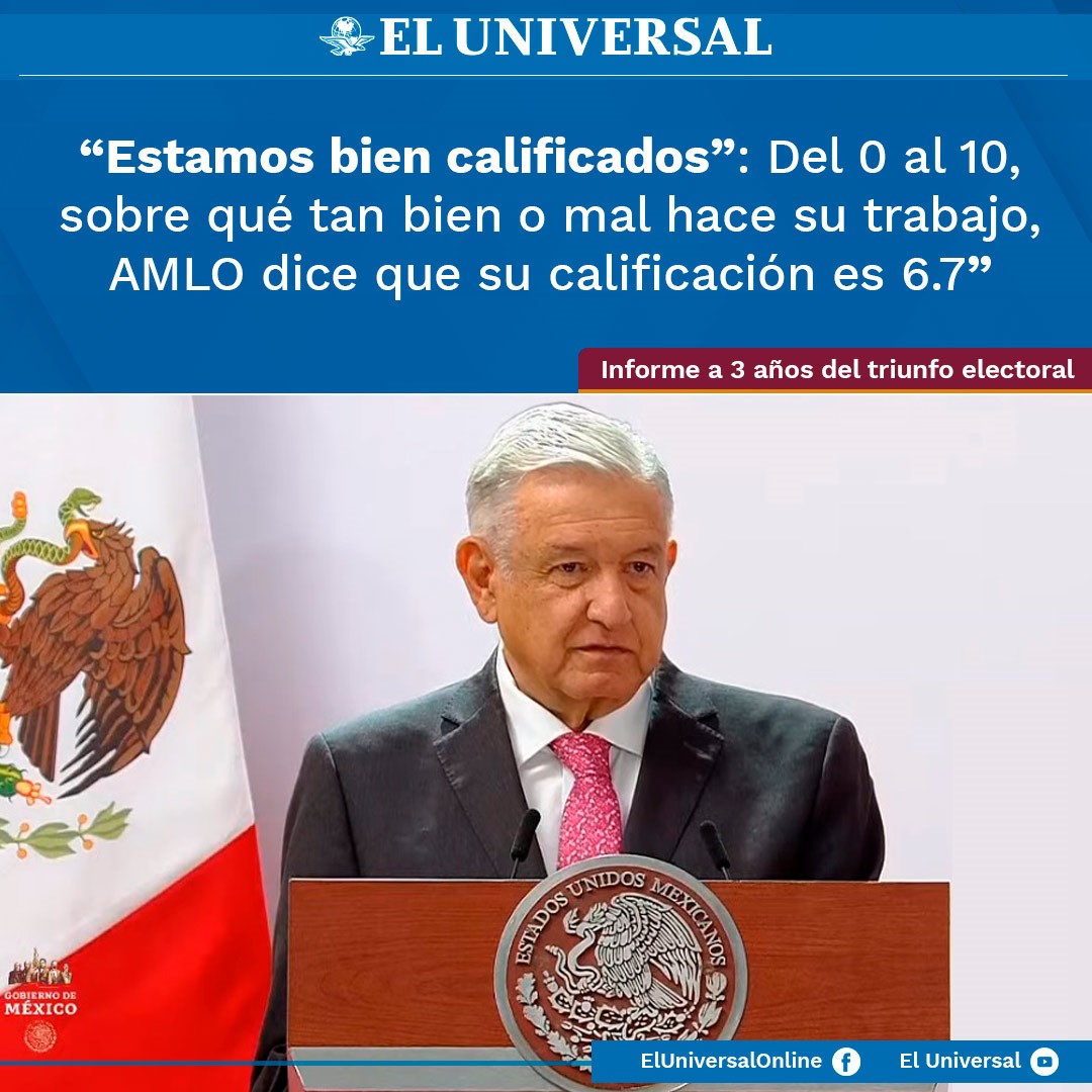 El_Universal_Mx's tweet image. Y tú, ¿qué calificación le das al presidente @lopezobrador_, a tres años de su victoria electoral?... El presidente citó una encuesta 👉eluni.mx/zii5s