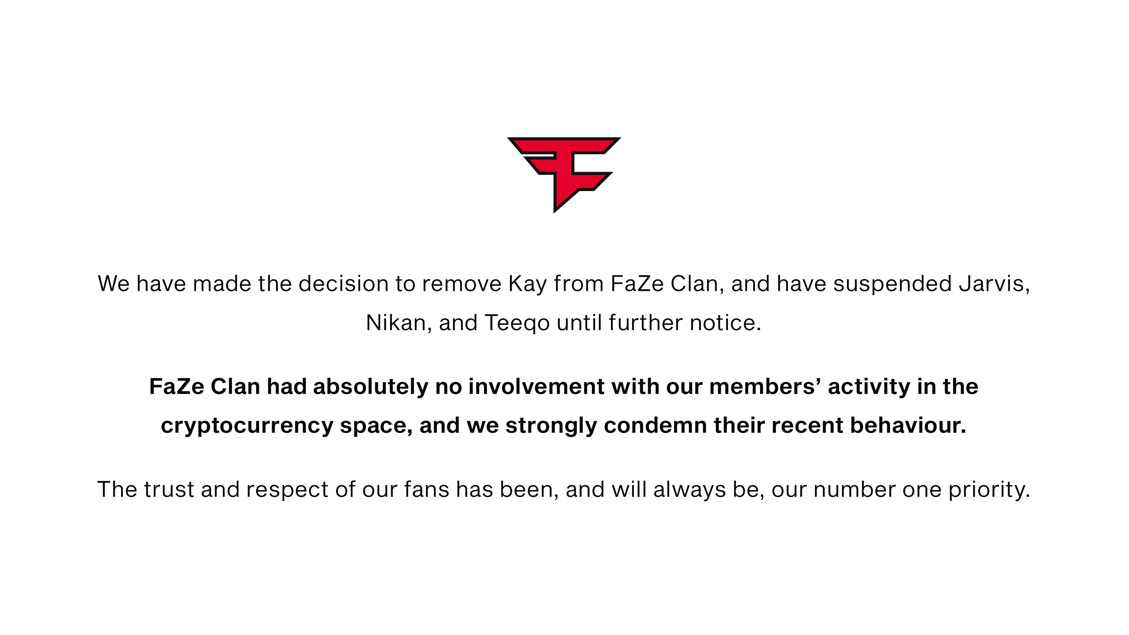 FaZe Clan on Twitter: "A statement from FaZe Clan.… "