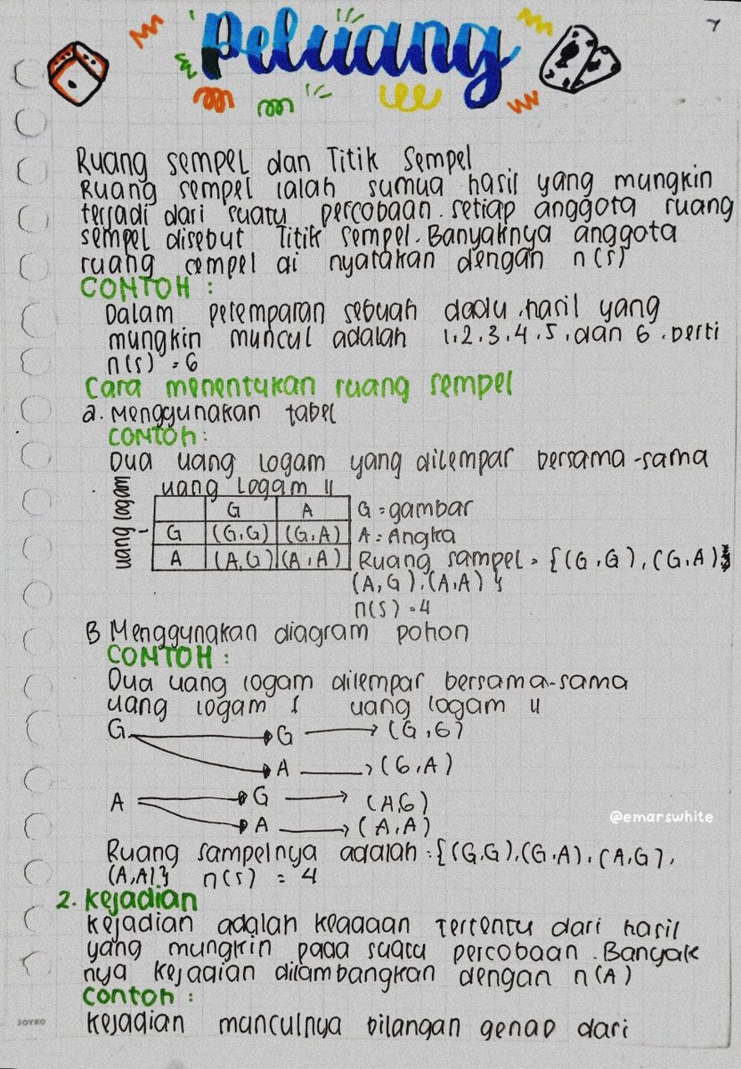 emarswhite's tweet photo. Hello! Aku share catatan nih 
🐰🐰🐰🐰🐰🐰🐰🐰🐰🐰

  Materi  :  Peluang
  Kelas   :  8 (Delapan)
  Semester :  2 (Dua) https://t.co/dN880MWeee