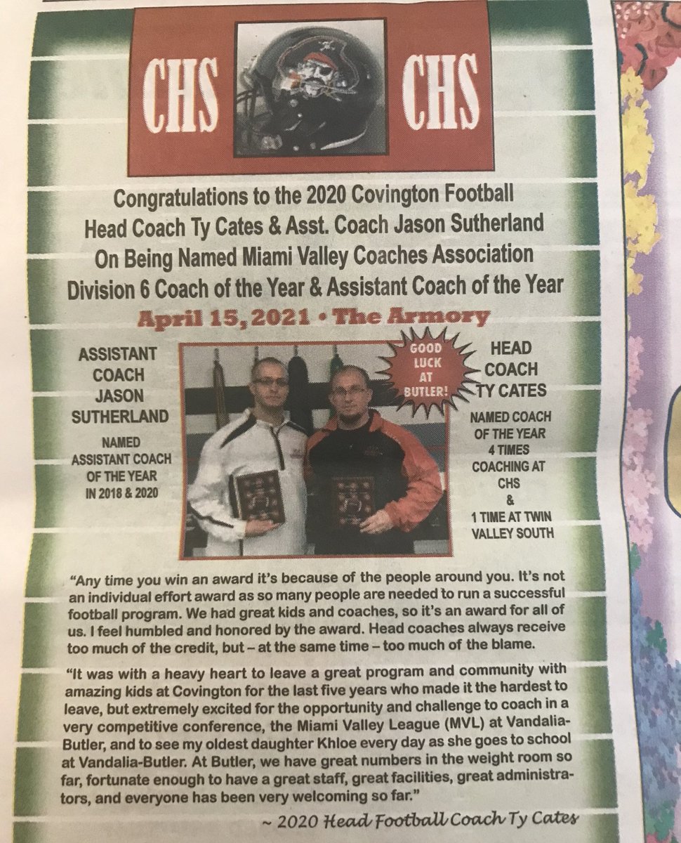 Congratulations to Coach Cates for another <a href="/MVFCAtweets/">MVFCA</a> Coach of the year award! This is his 5th time receiving this award. Also, congrats to Coach Sutherland for being selected for the second time! #AviatorPride #Family