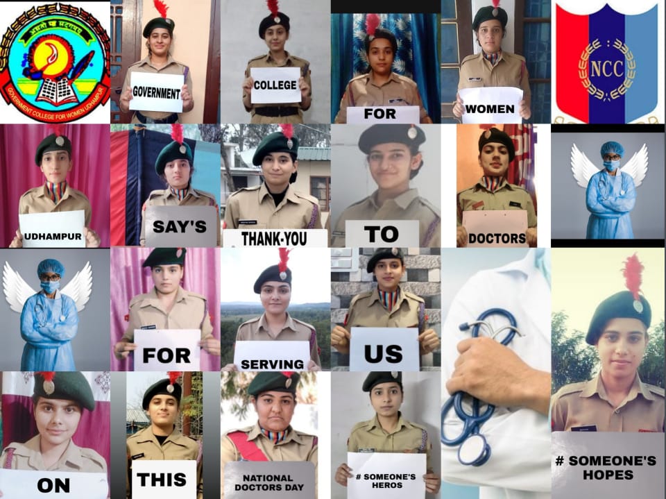 RPL83457766's tweet photo. #GCWUdhampur says thankyou to DOCTORS for serving us on this National Doctors Day.
#someoneshopes #someonesheroes 
#NationalDoctorsDay 
@HQ_DG_NCC 
@DteJKL 
@TarunKAich 
#2jkgirlsbn 
#JaiHind 🇮🇳 https://t.co/6RFWMnqj0Y https://t.co/U9RGZaFeWK