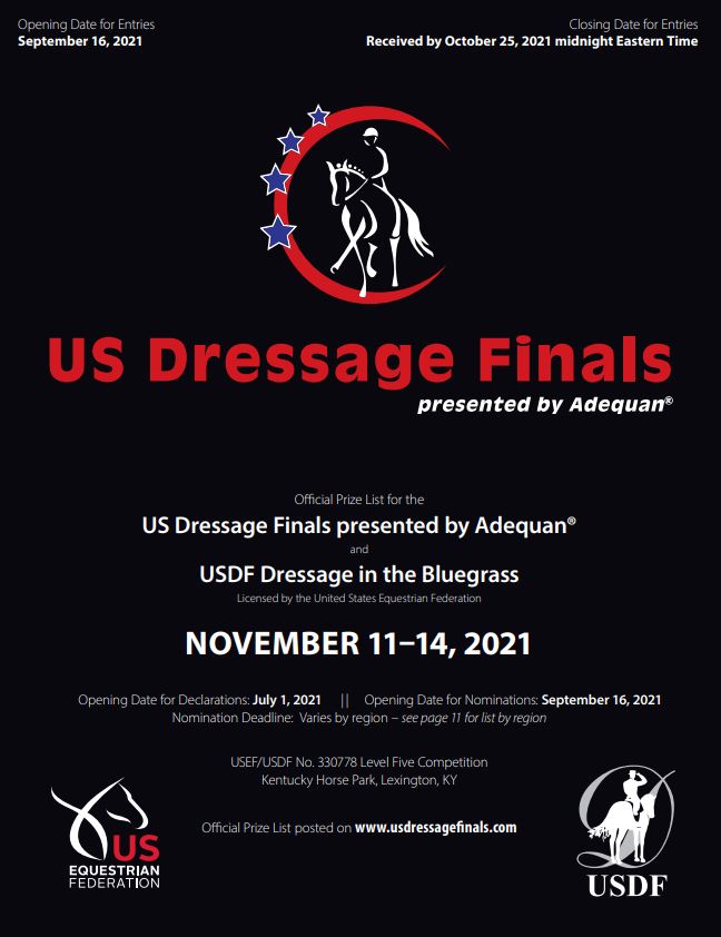 USDF's tweet photo. The prize list for the 2021 US Dressage Finals presented by Adequan® is now available! https://t.co/Job892Mlun
Special thanks to our sponsors! #Adequan, @GAIGroup, @SmartPak, @platinumperf, @PremierEquest, #SterlingThompsonEquine, @hodgesbadge, #uvex, @Hagyard https://t.co/k0IeLw4PlJ