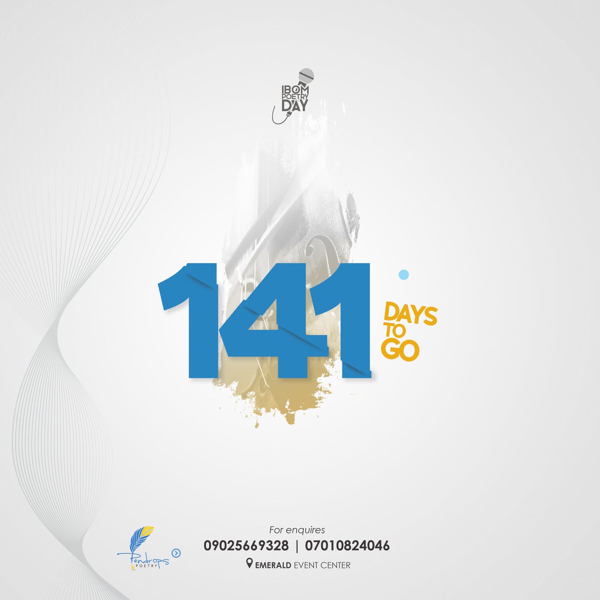 Pendropspoetry_'s tweet photo. It's 141 days to your favorite Poetry event. Ibom Poetry Day is here again. 

For sponsorship and enquires, please call 09025669328. 
Do help repost.
See you in 141 Days😉
#IbomPoetryDay4 #AkwaIbomTwitter https://t.co/O1iWwjogZe