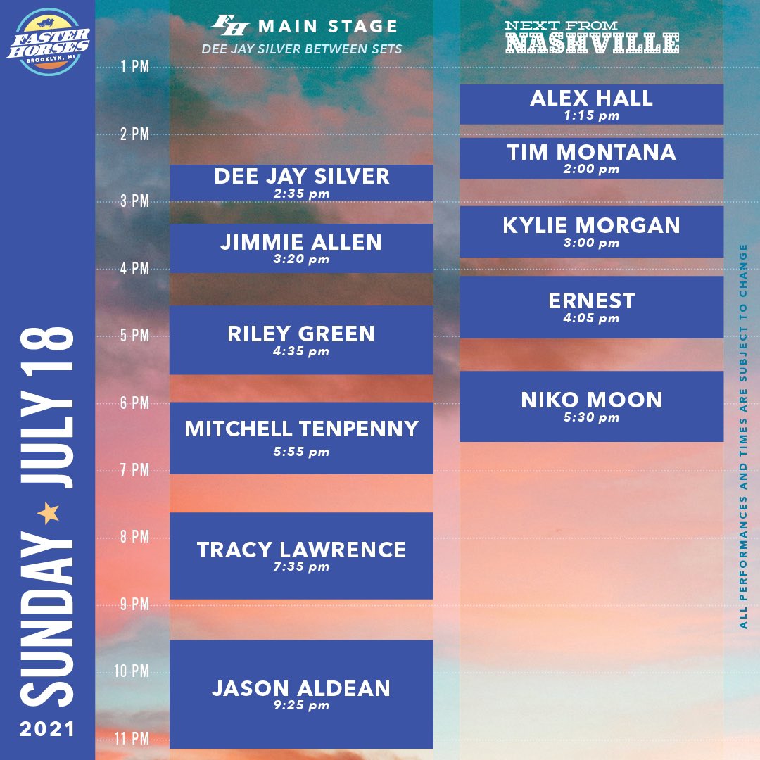 Giddy up Faster Horses Fam 🐎 It’s time to start planning your days, the official 2021 schedule is here! 

Remember, today is the LAST day to buy &amp; have your passes shipped to you. All purchases made after July 1st will be picked up at will call 🤠 on.fasterhorsesfestival.com/trk/Wr3J