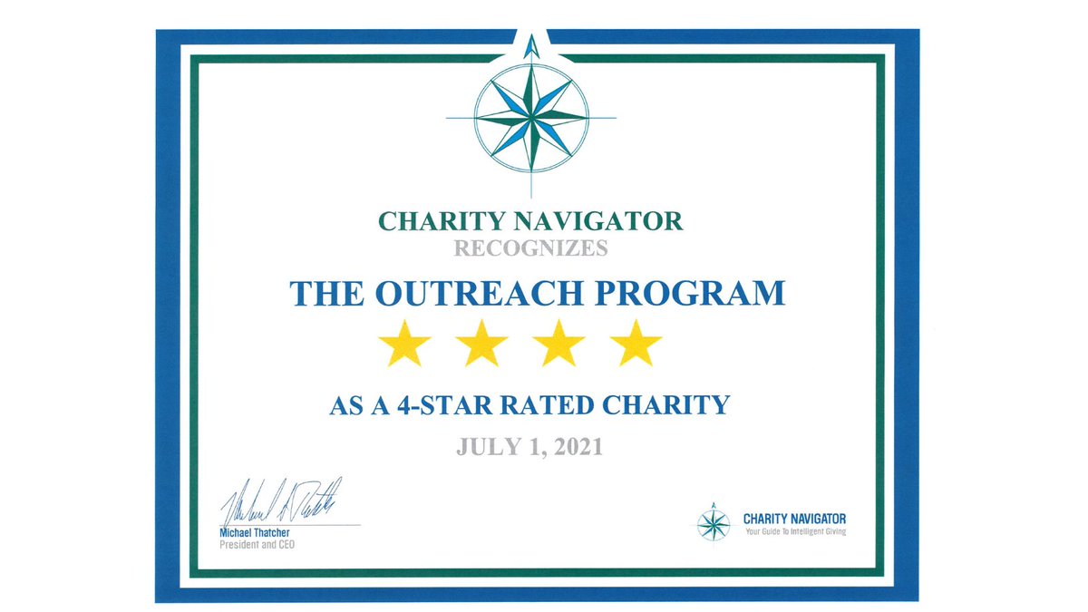 The Outreach Program is pleased to announce it has earned a third consecutive 4-star rating from Charity Navigator for demonstrating strong financial health and commitment to accountability and transparency.