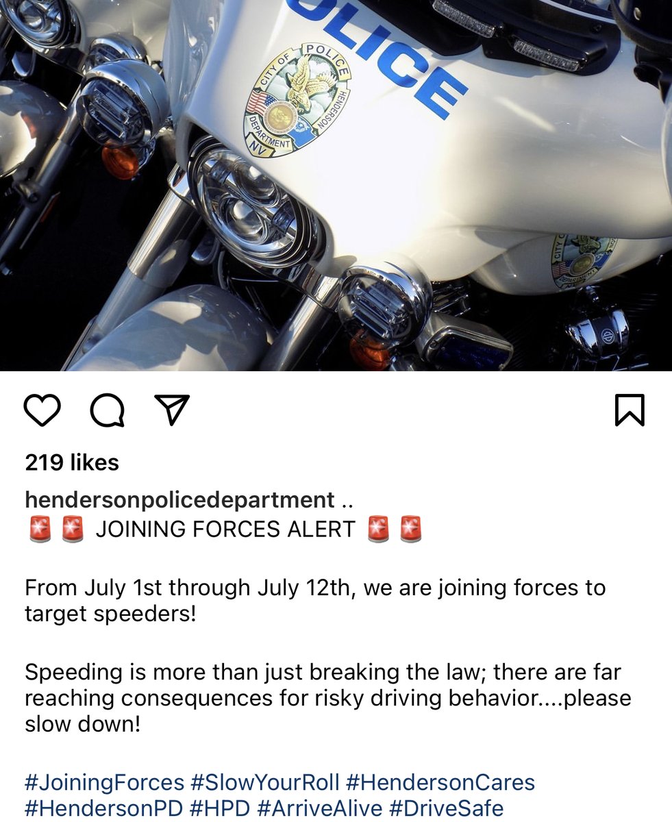 TicketGal702's tweet photo. Straight from the Henderson Police Department IG page. Speeders be warned #drivinginvegas #speeding #joinedforces #youhavebeenwarned https://t.co/VxkXy2z5Ll
