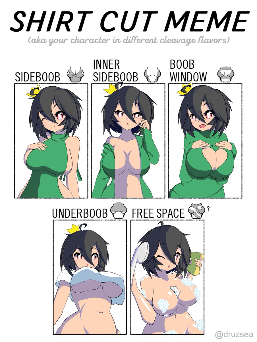GoomyRu's tweet photo. heres Mari doing the shirtcut meme, thanks @druzsea for the template! #shirtcutmeme https://t.co/p7n3b889et