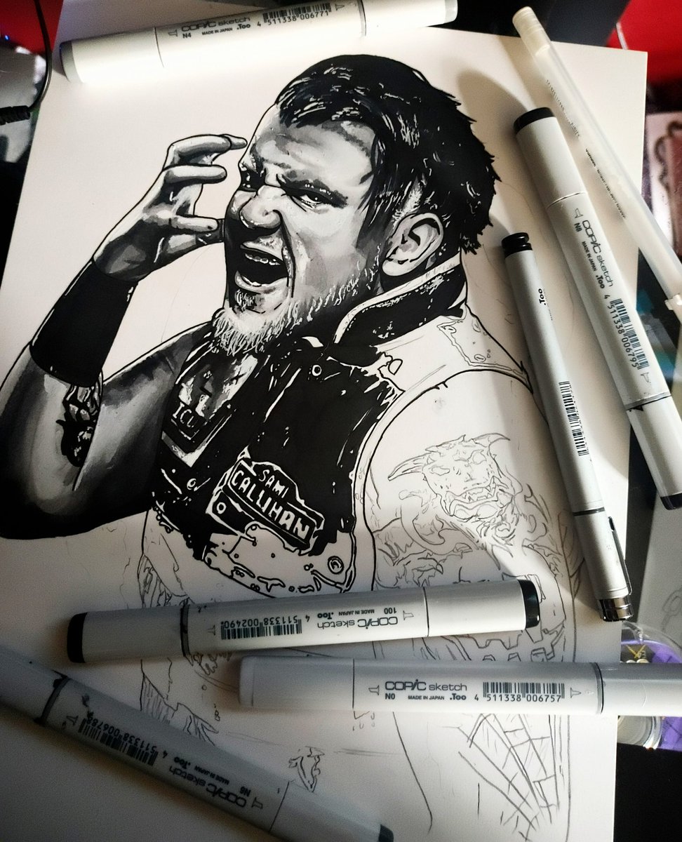 maria_tattoo13's tweet photo. New @TheSamiCallihan piece in progress! #IMPACTonAXSTV #TheDraw #DeathMachine #RealityIsLost #WrestlingArt #Art #CopicArt https://t.co/Jy6TEqsaWW
