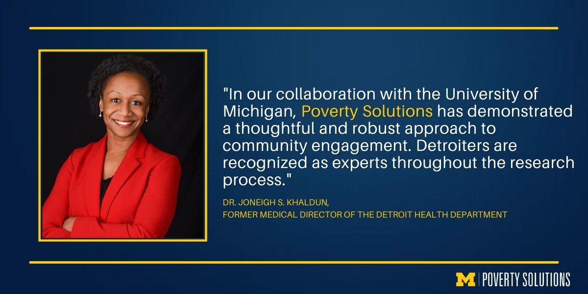 UMich's tweet image. #PovertySolutions works with community organizations to seek new solutions to prevent and alleviate poverty — while looking for ways to share knowledge with and learn from our broader community. Learn more about community engagement efforts. myumi.ch/YyD2P