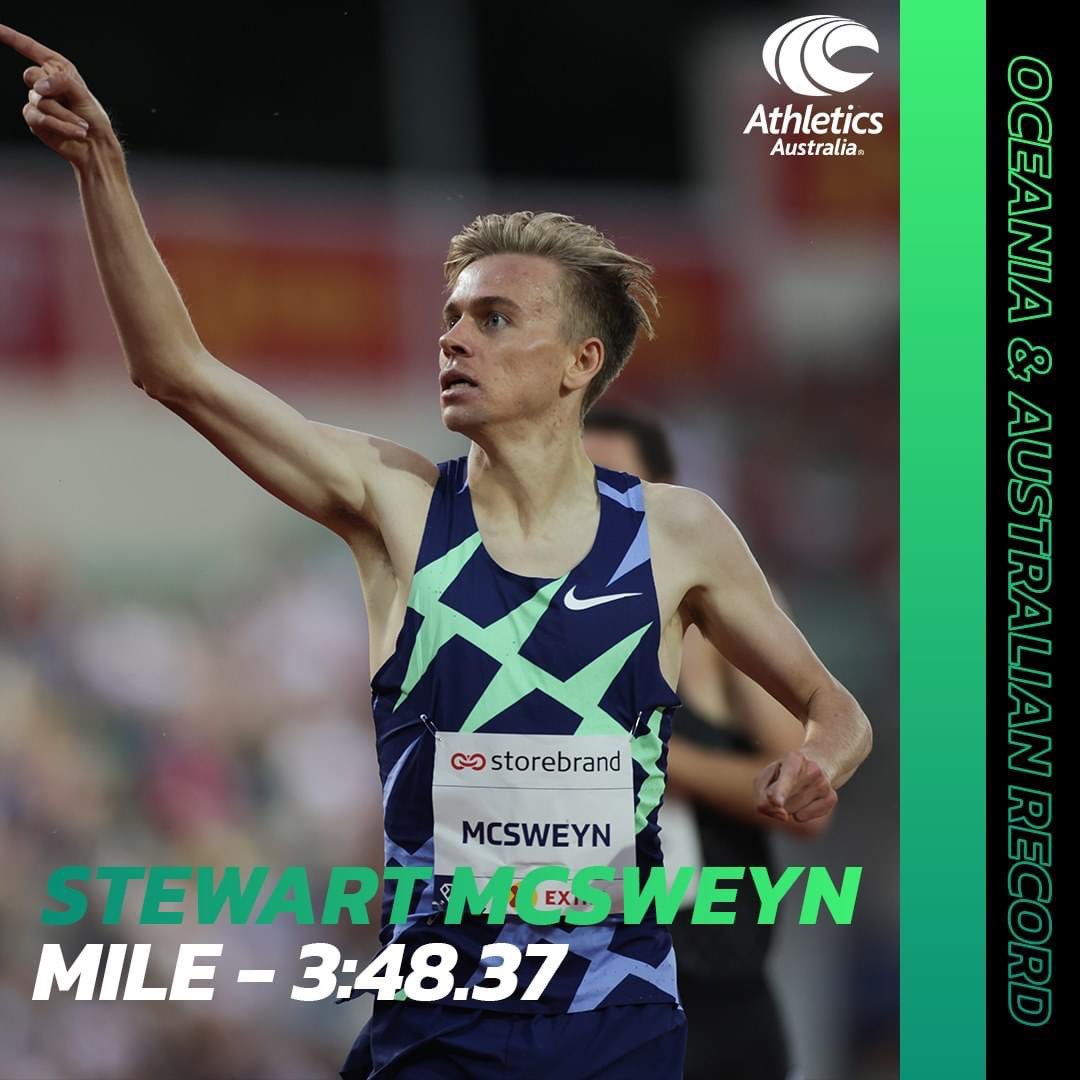 Stewart McSweyn! The new owner of the Australian and Oceania mile record, the fastest mile in the world since 2014 and the 22nd fastest mile in history. #ThisIsAthletics