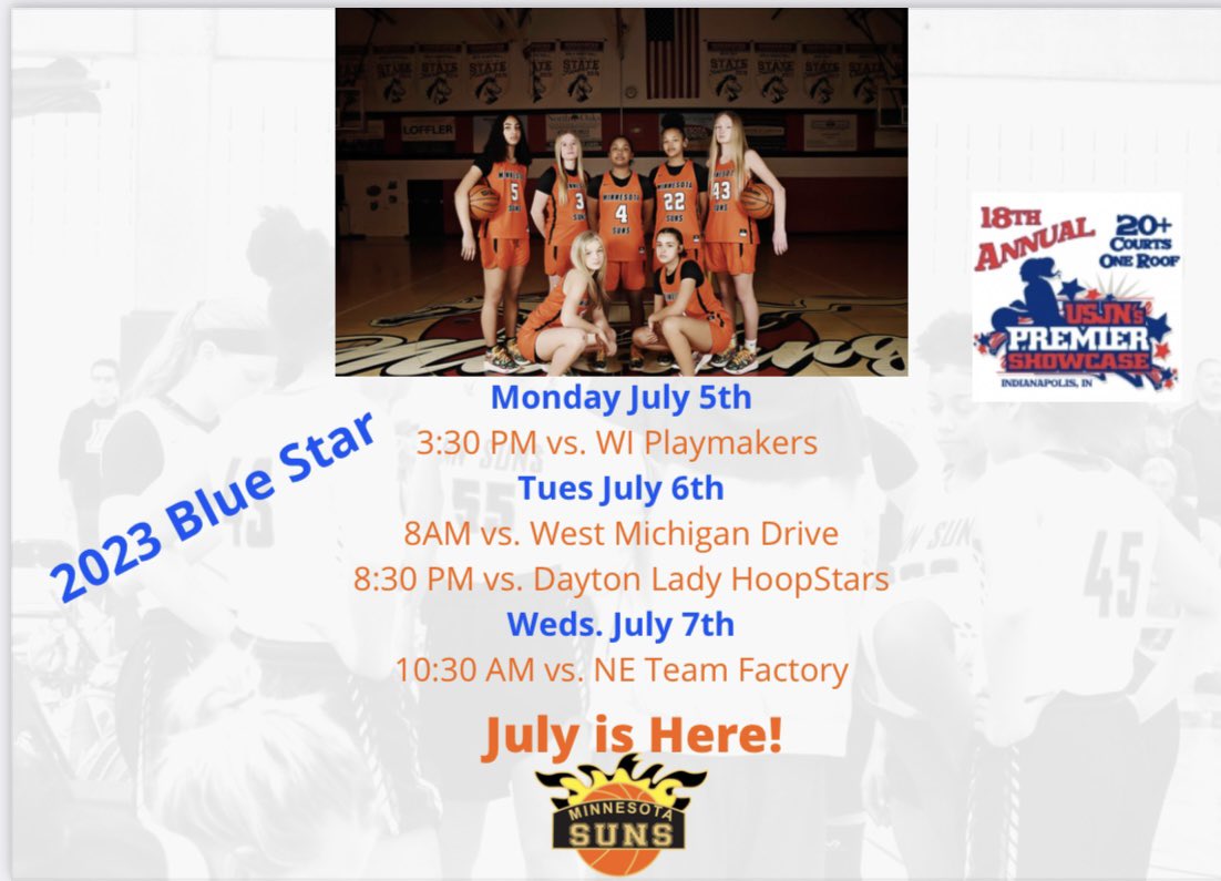 DreJtcelite's tweet photo. It’s July and it’s playoff time! @MNSunsbball are working and ready to compete. 4 Days until @USJN Premier Indy and 5 days until the kickoff of BTB and Mill City. Going to be fun #AGNB https://t.co/jBqzOrxO2G