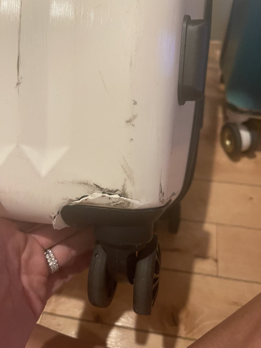 sarahspecht's tweet photo. @Delta Your commitment to damaging my bags also happened. https://t.co/l2lYPtFSPC