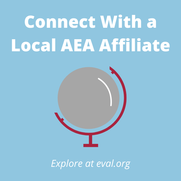 aeaweb's tweet photo. Get to know AEA's local affiliates! These professional development groups are a great way to expand your #eval network. https://t.co/9oNjwa9n4c https://t.co/cMbMCK4bRo