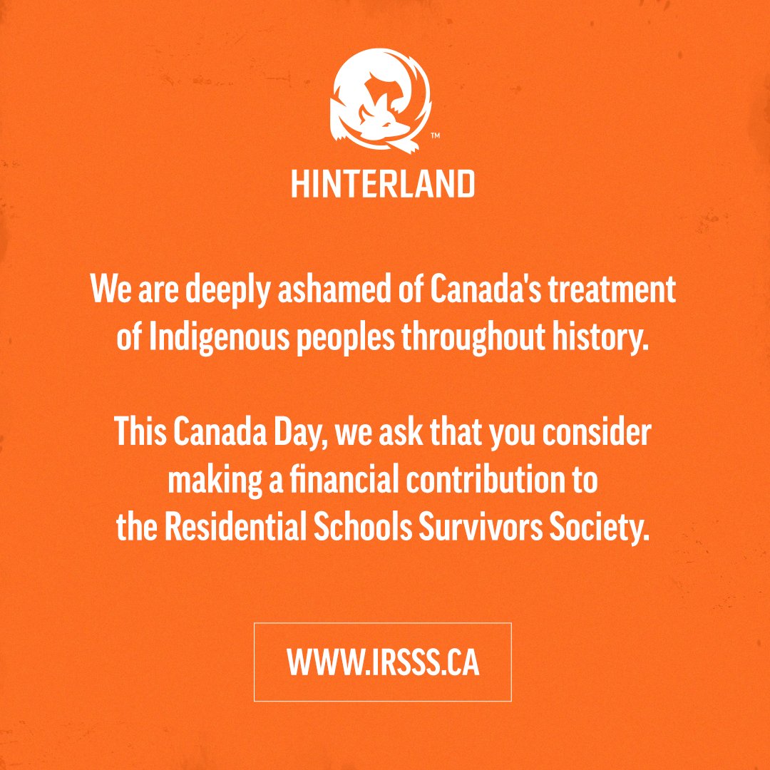 HinterlandGames's tweet image. We are deeply ashamed of Canada's treatment of Indigenous peoples throughout history. This Canada Day, we ask that you consider making a financial contribution to the Residential Schools Survivors Society.

irsss.ca