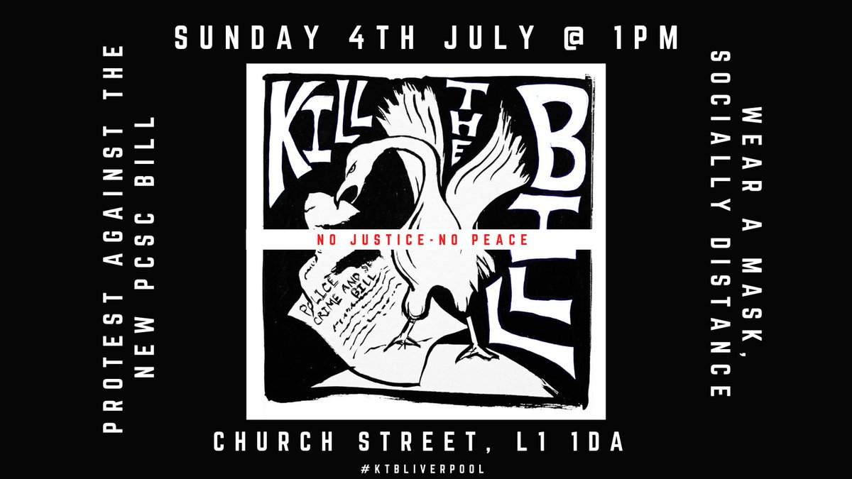 KTB_Liverpool's tweet photo. 📢Sunday 4th July 1pm Location confirmed: Church St (the open area outside the Co-Op bank, bottom of Parker St). Join us to oppose the police crackdown (PCSC) bill as it goes for its third and final reading. Food graciously provided by Food Not Bombs, music, speakers #KillTheBill https://t.co/pJAnXfBItP