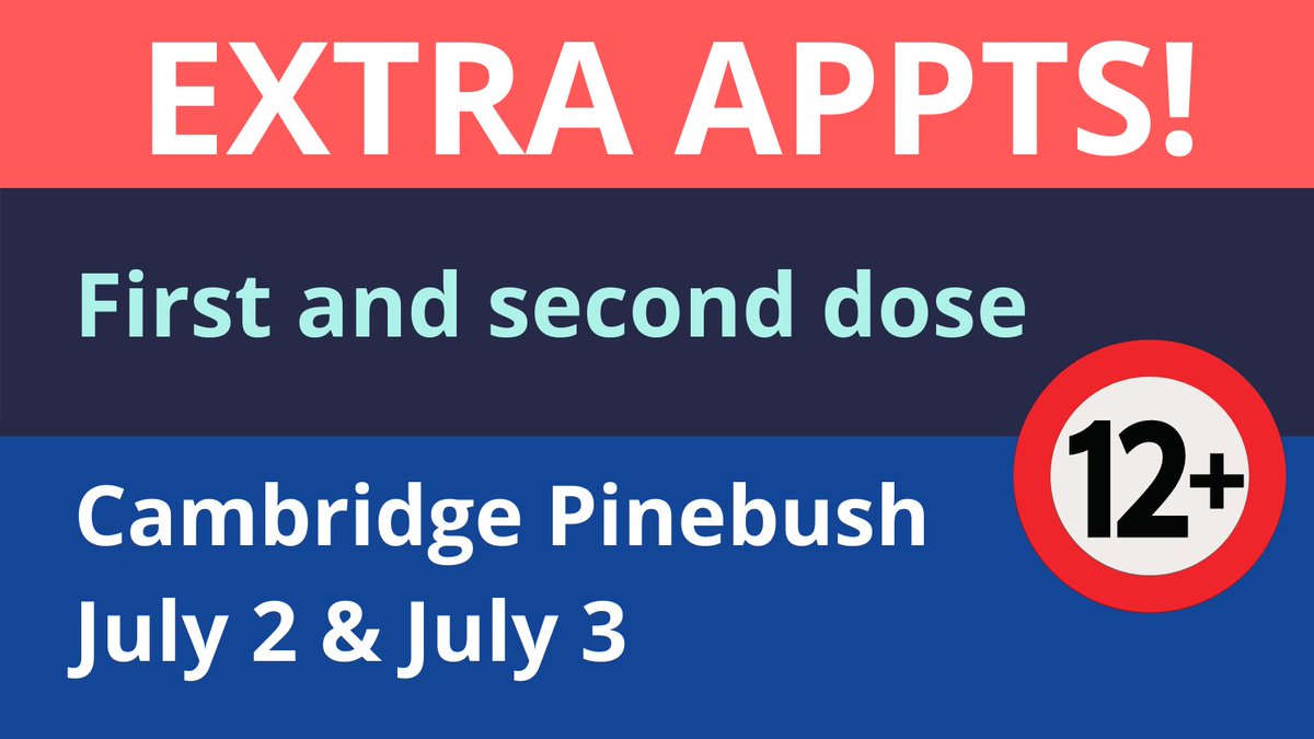 Extra first and second dose appointments added!

🗓️July 2 - 700 extra appts
🗓️July 3 - 900 extra appts

➡️Anyone 12+
➡️First dose - walk in
➡️Second dose - book now: regionofwaterloo.ca/vaccinebook