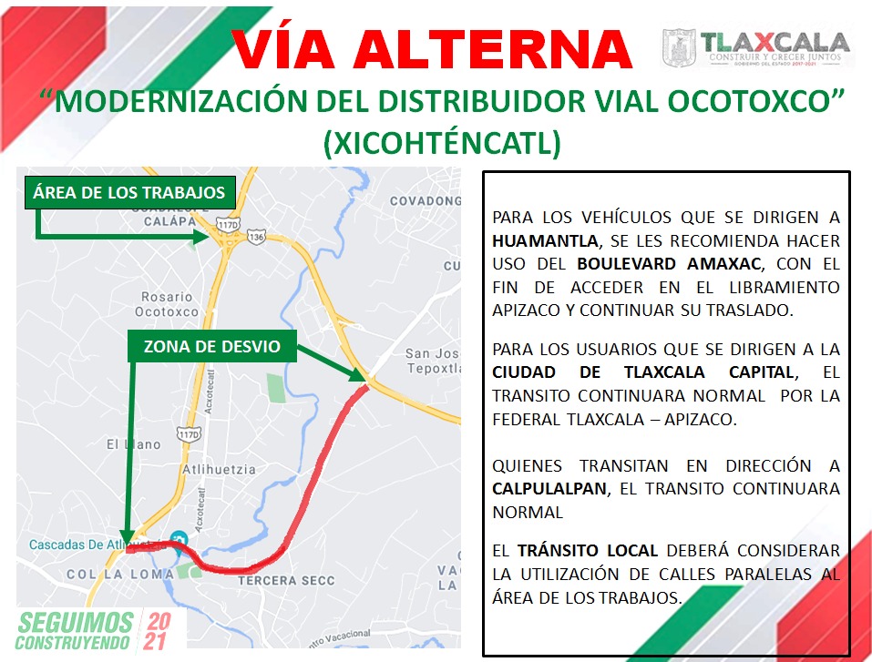 SI_Tlax's tweet photo. La #Secoduvi en coordinación con la Secretaría de Seguridad Ciudadana #SSC y la Coordinación Estatal de Protección Civil #CEPC informan a la población en general, que con el fin de dar continuidad a las labores correspondientes a la "Modernización del Distribuidor Vial Ocotoxco" https://t.co/sBk627R1Ad