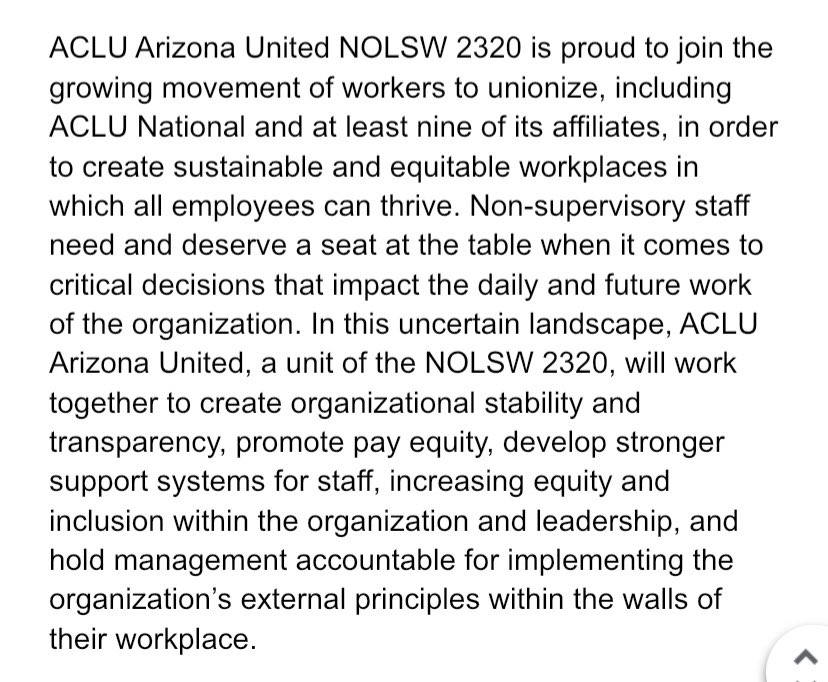 acluaz_united's tweet photo. Our decision to unionize is rooted in our deep commitment to the mission of the ACLU of AZ, the work we do and the communities we serve and in how much we care for each other. @ACLUaz is strengthened, not weakened, by a united staff. See our press release here #1u https://t.co/hr5rzx98qh