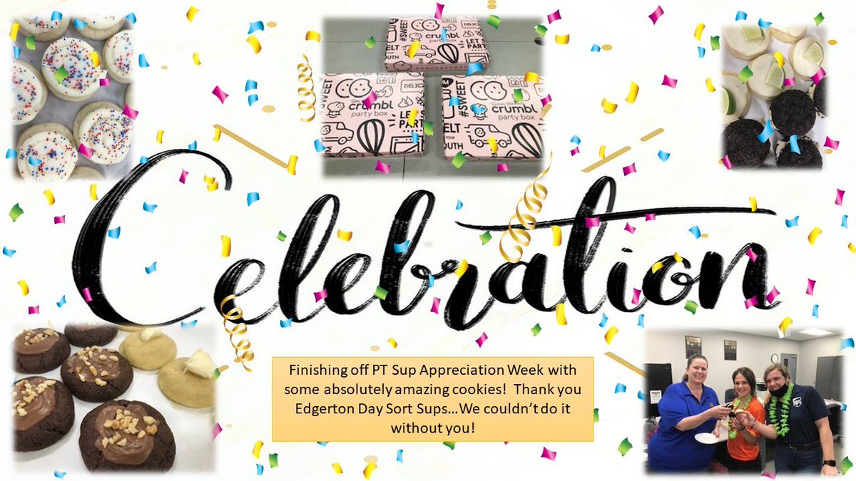 Wrapping up Supervisor Appreciation Week with some amazing cookies from Crumbl.  Thank you Edgerton Day Supervisors!  You truly make our sort great! @themeadows01 <a href="/Courtneybarham4/">Courtney barham</a> <a href="/CGrosshuesch/">Calvin Grosshuesch</a> <a href="/tannercain98/">Tanner Cain</a> <a href="/joeboyleups/">Joe Boyle</a> <a href="/bgtighe/">Brian Tighe</a>