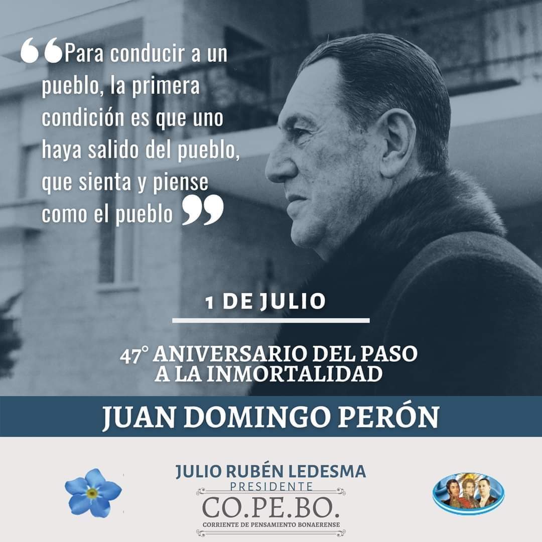 RubenLedesmaOK's tweet photo. En nuevo aniversario de su paso hacia la INMORTALIDAD, hoy más que nunca debemos seguir HONRANDO SU LEGADO

El GENERAL JUAN DOMINGO PERÓN VIVE EN EL CORAZÓN DE SU PUEBLO 

#PerónEterno
#CoPeBo https://t.co/0zRzQVKkcc