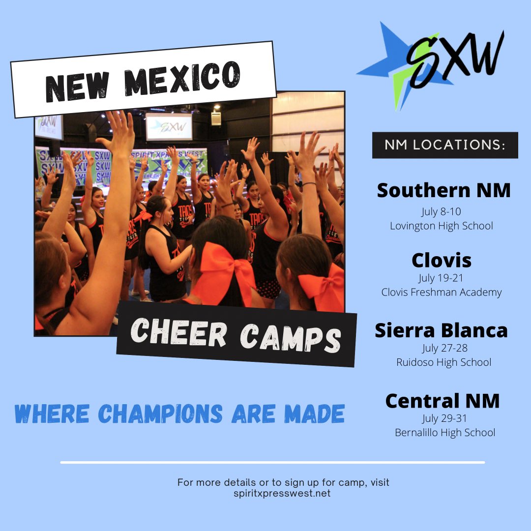 We are 1 WEEK away from our first location camp! 🎉🥳🤩 Is your team registered? We’ve got 4 amazing camps happening across New Mexico this summer, plus others in Arizona and Colorado! Our staff is ready to take your team to the next level. Are YOU ready? spiritxpresswest.net/summer-camp