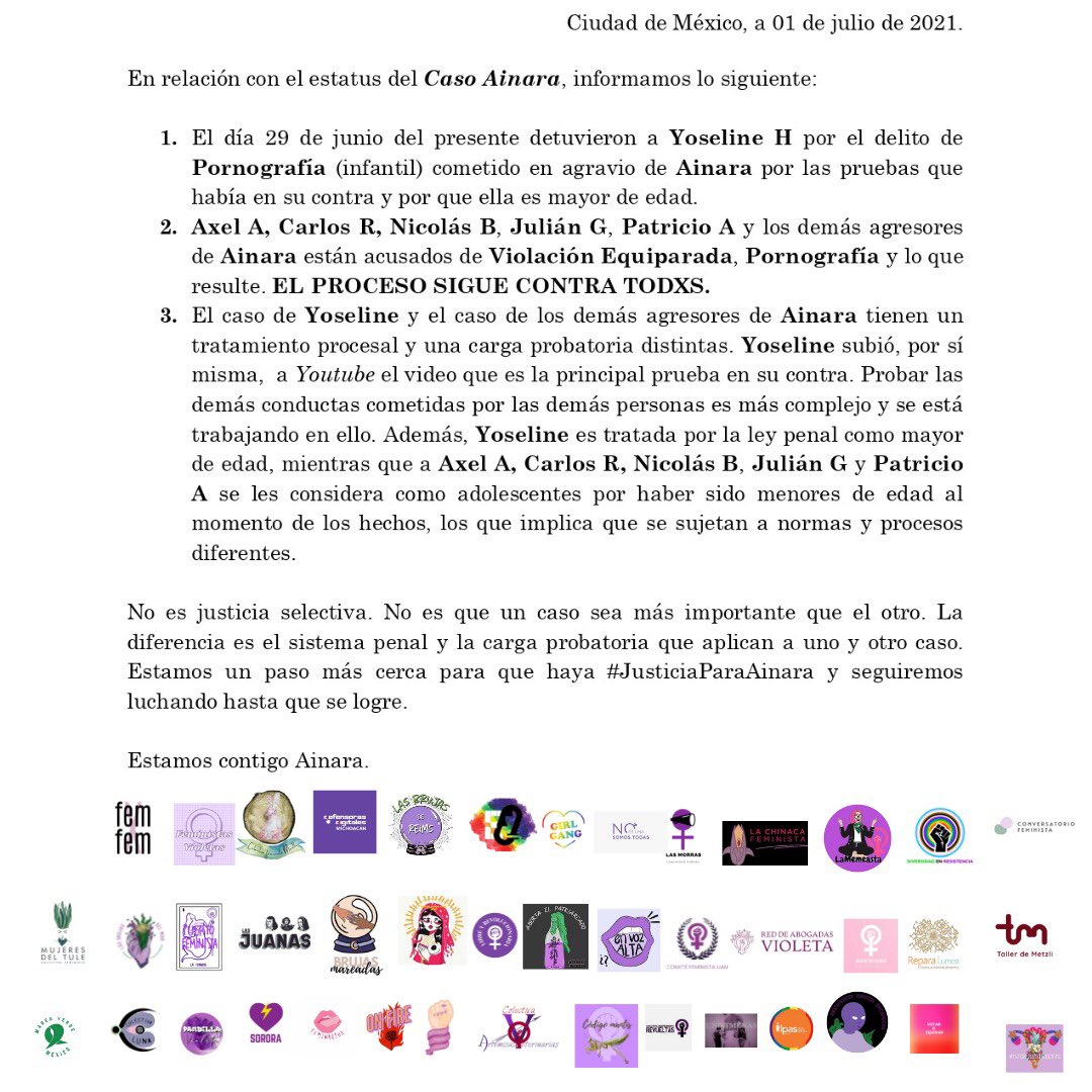 MareaVerdeMex's tweet photo. Hoy nos pronunciamos como colectivas y como hermanas a favor de la justicia. 

Con la reciente detención de YosStop han habido muchas dudas y desinformación al respecto.

Queremos dejar claro que el proceso no ha terminado, continuamos luchando porque las autoridades https://t.co/d0Fb4OWVo2