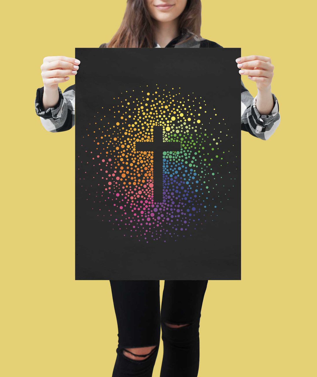 eve2media's tweet photo. Brand new design inspired by @CatrinHubbard's stole (thank you!). Hundreds of simple rainbow dots working together to form a cross. Available on a range of products. https://t.co/pILRJZPKex #customprint #christianart #christianprint #creativechristian #eve2 https://t.co/hg9uX6lfzx