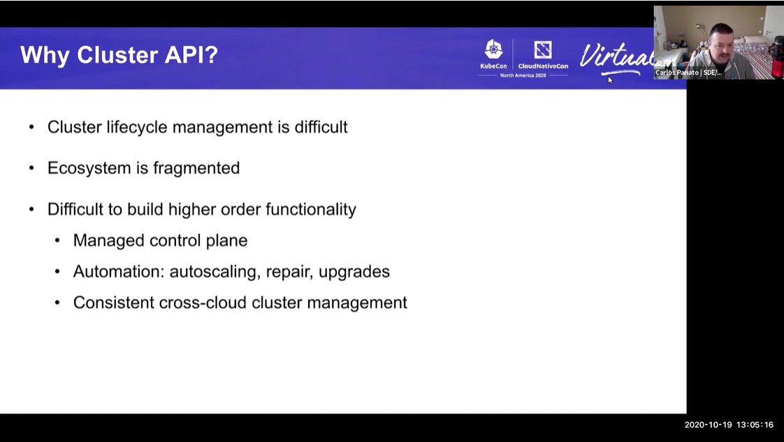 Joab_Jackson's tweet image. .@CloudNativeFdn's #ClusterAPI provides a uniform way to manage #Kubernetes clusters across different cloud providers (bare-metal too). A management cluster, w/ YAML instructions, can create, autoscale, repair & delete clusters--@comedordexis @k_gamanji youtube.com/watch?v=npFO5F…