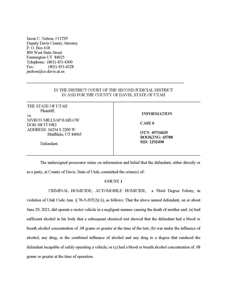 DavisCoAtty's tweet photo. Police arrested Barlow alleging he was DUI and crashed his truck into a vehicle, causing the death of 2 individuals and seriously injuring 2 more. A judge reviewed Barlow's arrest and authorized his release. The next day he approached police and requested they return him to jail. https://t.co/vnirNDjeZG