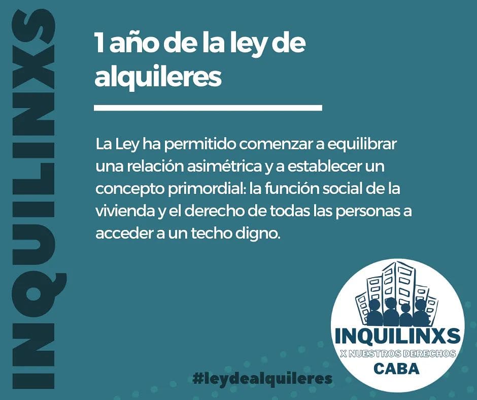 (...) la Ley ha permitido comenzar a equilibrar una relación asimétrica y para establecer un concepto primordial: la función social de la vivienda y el derecho de todas las personas a acceder a un techo digno.

Comunicado completo 👉 instagram.com/p/CQzclkuAsE6/…